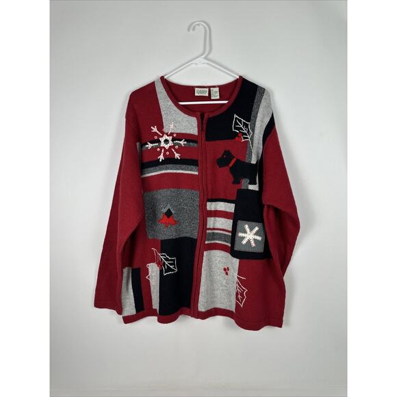 RARE Classic Elements Christmas Scottie Dog Zip Up Sweater Size 2X - Picture 1 of 14